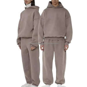 Ventes en gros de survêtements personnalisés pour hommes en deux pièces, en molleton gris, avec logo personnalisé, 400 g/m², sweat-shirt et pantalon de survêtement - Product Image 2