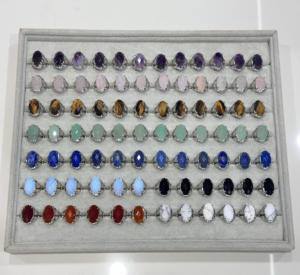 Anillos Ajustables de Piedras Preciosas Redondas con Corte de Diamante de Cristal Natural, Joyería Curativa de Múltiples Piedras, Anillos de Cristales al por Mayor - Product Image 2