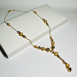 22K Gold Classic <b>Ball</b> Bead Necklace Textured Strand Chain Y Shape Women's Jewelry for Daily Wear Wedding - Product Image 1