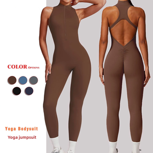 European American Style Sports Fitness <b>Yoga</b> Wear <b>Sets</b> Seamless Jumpsuit with Hollow-Out Back and Butt-Lifting Training Features - Product Image 1