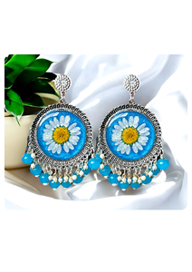 Pendientes Colgantes Florales Vintage Hechos a Mano con Resina Epoxi y Flores Secas, Bañados en Plata, con Borlas de Cuentas, Joyería Boho de Moda Cristiana - Product Image 4