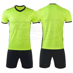 Men's Neon Green V-Neck Soccer Jersey Set <b>Short</b> Sleeve Moisture Wicking <b>Polyester</b> <b>Shorts</b> All Seasons Athletic Fit - Product Image 1