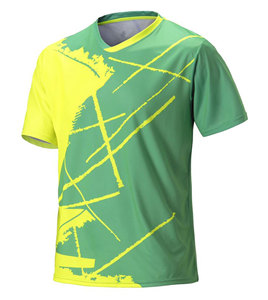 T-shirt sportif à manches courtes pour homme, motif géométrique bleu, col rond, séchage rapide, tricoté en polyester, coupe classique - Product Image 4