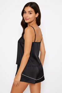 Ensemble de pyjama décontracté en satin pour femme, manches courtes, col en V, imprimé numérique, longueur intégrale, respirant, taille élastique, idéal pour l'été - Product Image 3