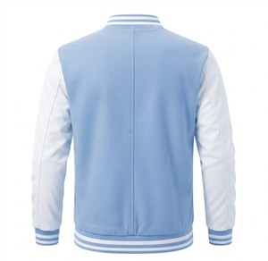 Custom Logo Embroidered Varsity <b>Jacket</b> <b>Men</b> Light Blue White Sleeve Preppy Style Baseball Coat Autumn Casual Wear - Product Image 2