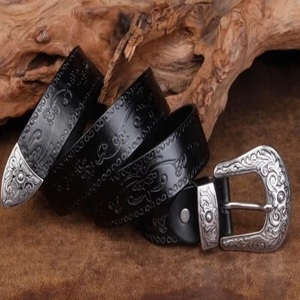 Best Quality Hand Carved Full Grain Western <b>Leather</b> <b>Tooling</b> Belt Unisex Floral Engraved Matt Silver 3 Piece High Strength Heavy - Product Image 5