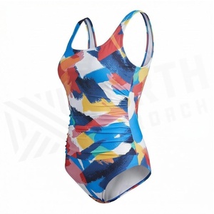 Blue Butterfly Print 2 Piece Yoga <b>Set</b> With Gold Trim Deep V Neck Halter Bodysuit And Knee Length Wrap Skirt - Product Image 3
