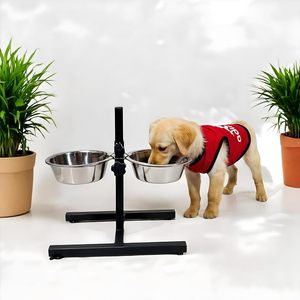 Soporte Elevado Ajustable y Duradero para Comederos de Perros con 2 Cuencos de Acero Inoxidable para Comida y Agua - Portátil para Gatos y Perros - Pedido al por Mayor - Product Image 1