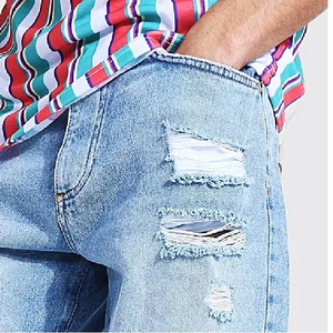 Shorts en jean déchiré bleu clair pour homme, taille mi-haute, style décontracté d'été, tissu tissé - Product Image 6