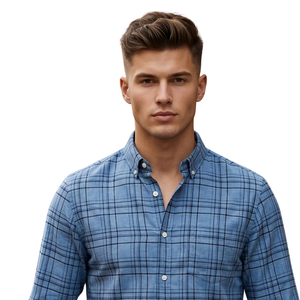 Denim Blue Plaid <b>Men</b> <b>Flannel</b> <b>Shirt</b> Long Sleeve Button Down Checkered Casual <b>Shirt</b> Soft Brushed Fabric Fashion Streetwear Custom - Product Image 3