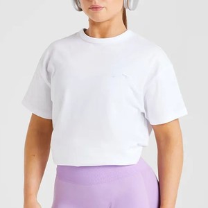 Camiseta de Cuello Redondo para Mujer, Color Blanco Sólido, Corte Holgado, Informal, Tejido de Punto Transpirable, Manga Corta, para Todas las Temporadas, para Gimnasio - Product Image 5