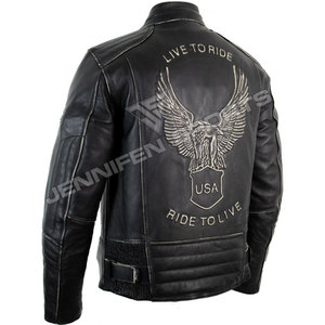 Veste en cuir respirante pour homme, col montant, coupe slim, style motard, pour l'hiver - Product Image 3