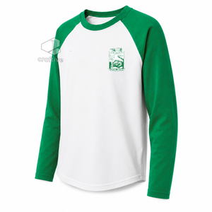 Iota Phi Lambda Sorority Raglan <b>T</b>-<b>Shirt</b> <b>Women's</b> Casual Green <b>White</b> Contrast <b>Long</b> <b>Sleeve</b> <b>Shirt</b> Embroidered Crest Color Block Tee - Product Image 2