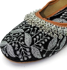 Women Ethnic Handmade Embroidered Design Women Khussa Flat Footwear Jutti Black Color Khussa Wholesale Stone Work Pakistan Made - Product Image 3