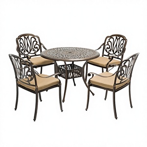 Outdoor Garden Furniture Luxury Vintage European Style Metal Wrought <b>Iron</b> 4-Seater <b>Table</b> Chair For Courtyard Dinning Cafes - Product Image 1