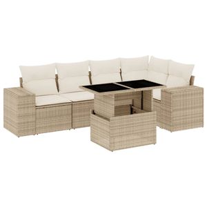 Conjunto de Sofá de Jardín de Ratán Sintético Color Beige con Acero con Recubrimiento en Polvo y Vidrio Templado, Muebles Duraderos para Exteriores - Product Image 2