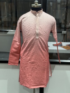 Kurta en soie rose pour homme, tenue traditionnelle indienne pour mariage, coupe régulière, longueur midi, vêtements ethniques pour adultes, toutes saisons - Product Image 3