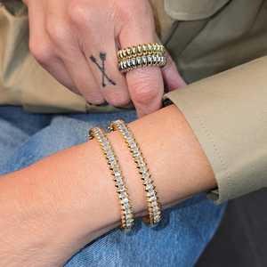 Baguette Lab Grown Diamond Bangles Pyramid Spike Channel Set Classic Elegant <b>Bracelet</b> Luxury Jewelry 14K <b>Solid</b> Gold Manufacturer - Product Image 2