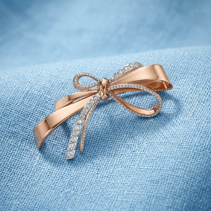 14K Rose Gold <b>Bow</b> Brooch Diamond Ribbon Pin Elegant Jewelry <b>Gift</b> for Unisex Engagement Wedding Party - Product Image 4