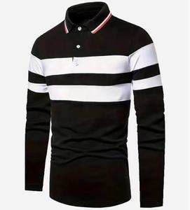 Polo en tricot rayé à manches longues pour homme, coupe décontractée, motif bleu marine, blanc et rouge, 2027 - Product Image 3