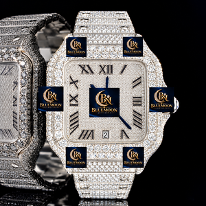 Reloj de Lujo Blue Moon, Estilo Hip Hop, Cuadrado, Bisel con Diamantes, Acero Inoxidable, Cristal de Zafiro, 42mm, Analógico, Fecha, GPS, Alarma - Product Image 1
