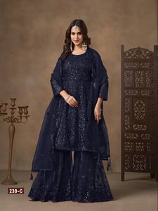 Traje Sharara Salwar Kameez Semisentado con Lentejuelas, Estilo Moderno para Bodas y Fiestas, Colección India/Pakistaní - Product Image 3