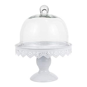 Soporte redondo de metal para servir con cúpula de vidrio para exhibir pasteles caseros, pan y dulces. - Product Image 3