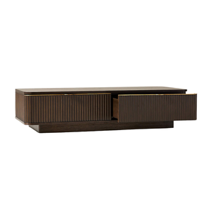 Mesa de Centro de Teca Sólida Acanalada Moderna y Lujosa con Cajones de Almacenamiento, Mesa de Centro Premium para Sala de Estar, Muebles Hechos a Mano - Product Image 2