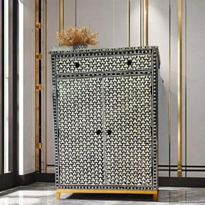 Table basse moderne d'incrustation d'os de forme ovale de vente chaude de qualité supérieure avec la base d'or - Product Image 5