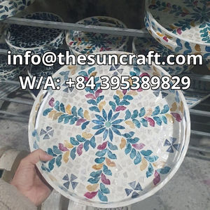 Ensemble de plateaux de service ronds de luxe faits à la main avec incrustations de nacre pour le Ramadan, l'Aïd, les chocolats, les dattes, les gâteaux, cadeau en gros - Product Image 5