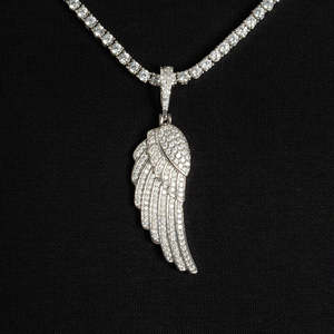 Luxury Iced <b>Angel</b> Wing Pendant 925 Silver Diamond Round Brilliant Cut Micro Insert Themed Pendants Unisex Everyday Wear - Product Image 1