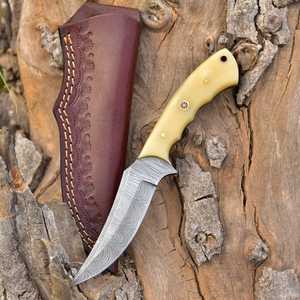 UA Supplies DIY Custom Hand Forged Damascus Steel Fixed Blade Camel <b>Bone</b> <b>Handle</b> Straight Edge Drop Point Hunting Survival <b>Knife</b> - Product Image 1