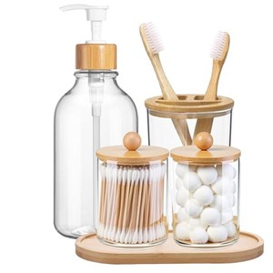 Ensemble de distributeur de savon rustique en bois d'acacia |   Accessoires de salle de bain de style farmhouse en gros - Product Image 3