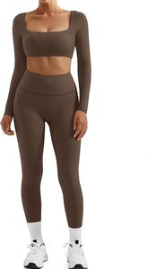 Ensemble de yoga sans couture pour femmes, leggings taille haute avec soutien-gorge intégré et poche à la taille, couleur unie, tenue de sport deux pièces - Product Image 4