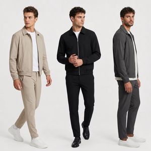 Men's Solid Color Zipper Track Jacket With Side Pockets Breathable <b>Polyester</b> Cotton Casual Autumn Wear Regular Fit Full Sleeve - Product Image 1