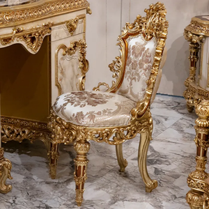 Royal Palace Heavy Carving Golden Dresser for Bedroom Solid Mahogany Wood European Style Mirror <b>Dressing</b> Table - Product Image 3