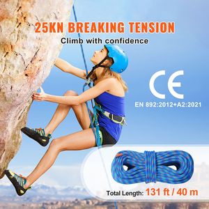 Corda da Arrampicata Dinamica 10.2mm 40M (131ft) per Arrampicata su Roccia all'Aperto, Tensione di Rottura 25KN, Corda in Fibra Estensibile con Anima in Acciaio - Product Image 2