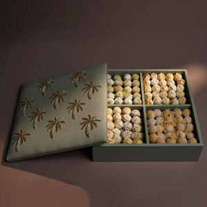 Modern Square <b>Sweet</b> <b>Box</b> With Palm Tree Embroidery Green Fabric Lid Decorative Storage For <b>Gifting</b> - Product Image 1