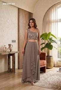 Fashionable Faux Georgette with Embroidered & <b>Sequin</b> work Sleeveless Top & Graceful <b>Skirt</b> Collection Indian Supplier - Product Image 2