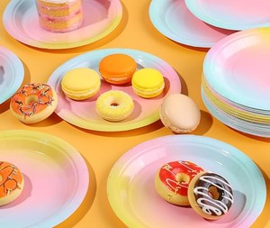 Rainbow Disposable Paper Plates Heavy Duty Round Dessert Plates for Birthday <b>Party</b> Wedding Dinner <b>Table</b> <b>Party</b> Decorations - Product Image 5