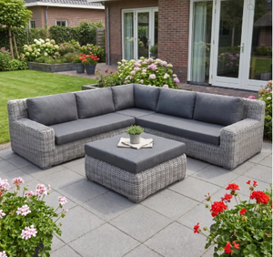 Conjunto de Sofá de Mimbre en Forma de L para Jardín, Resistente al Agua, con Cojines y Otomana, Muebles Seccionales Modernos para Patio, Villa, Resort, Hotel - Product Image 3