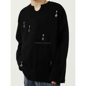 Camiseta de manga larga con gofres personalizada de fábrica para hombre, Sudadera con cuello redondo y Costilla rasgada con aguja, sudaderas con capucha de algodón para hombre - Product Image 2