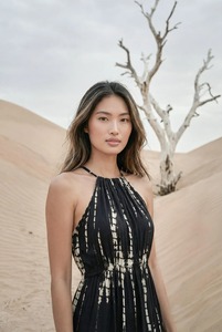 Robe longue décontractée pour femmes, en rayonne, à col halter, style tie-dye, sans manches, bohème, fluide, pour la plage - Product Image 2