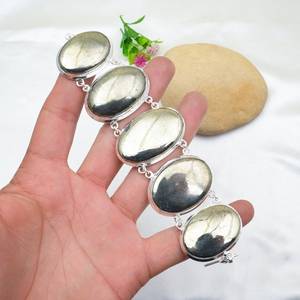 Pyrite <b>Bracelet</b> 925 Sterling <b>Silver</b> Handmade <b>Bracelet</b> Golden Apache Pyrite Gemstone <b>Silver</b> Jewelry Christmas Gift - Product Image 3