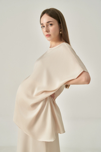 Blusa Minimalista de Organza de Seda para Uso Diario, Informal, de Oficina, Formal, con Cuello Redondo, Manga Corta, Holgada, Antiarrugas, Estilo Vietnamita - Product Image 3