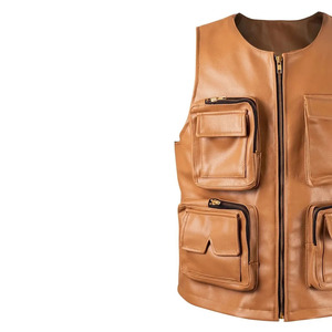 Orignal <b>Leather</b> <b>Vest</b> O-Neck Hot Selling Zipper Closure Multiple Pockets Casual Outer Wear Autumn Season - Product Image 6