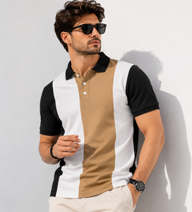 Camisa de hombre de manga corta con bloques de color, diseño formal de punto, cremallera, ajuste regular, poliéster, antipilling, venta al por mayor - Product Image 4