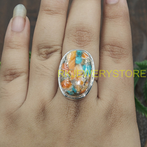 Natural Oyster Turquoise Gemstone <b>Ring</b> Handmade 925 Sterling Silver Gemstone <b>Ring</b> Boho <b>Statement</b> Jewelry Gift For Women Her Him - Product Image 4