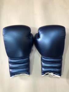 No Boxing No Life Boxing Gloves Blue Leather <b>Lace</b>-Up Training Gear for Adults Full Finger - Product Image 2