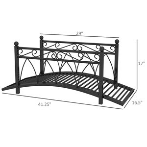 Ponte da Giardino Zen in Stile Vintage Nero Resistente alle Intemperie da 1 Metro con Ringhiere di Sicurezza in Metallo - Product Image 3